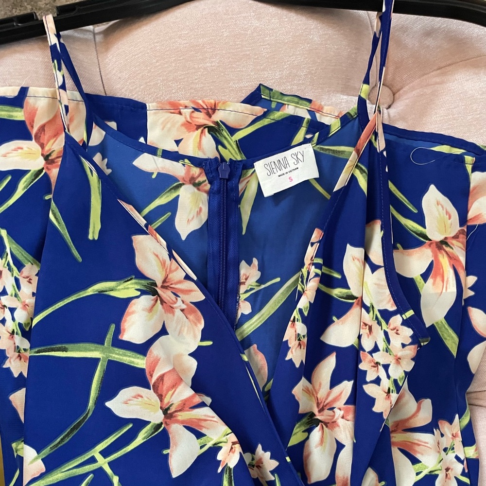 Sienna sky blue tropical floral wrap dress for summer